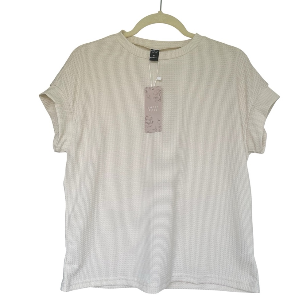 Emery‎ Rose Women's Cream Waffle Knit Dolman Short Sleeve Top Size Medium